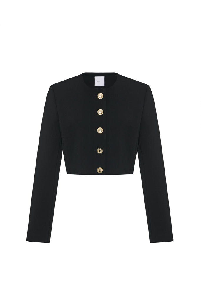CROPPED BUTTON FRONT JACKET - WOOL SCUBA SUITING