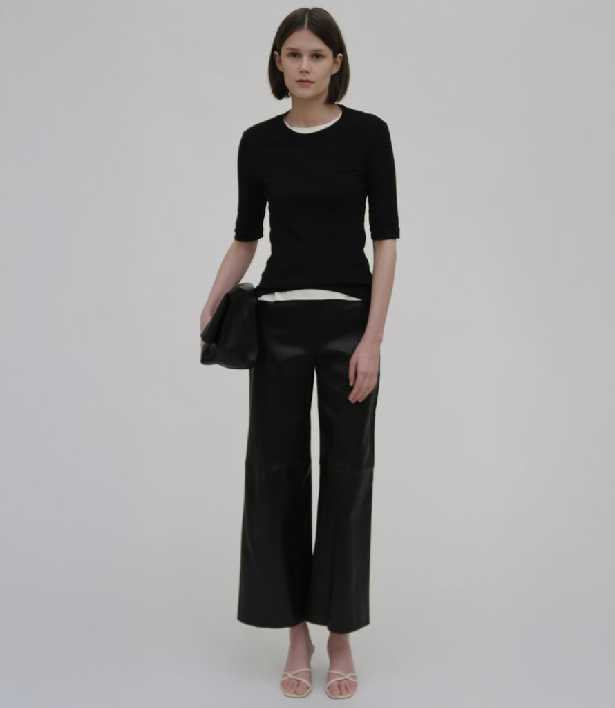 Pull On Cropped Straight Leather Pant
