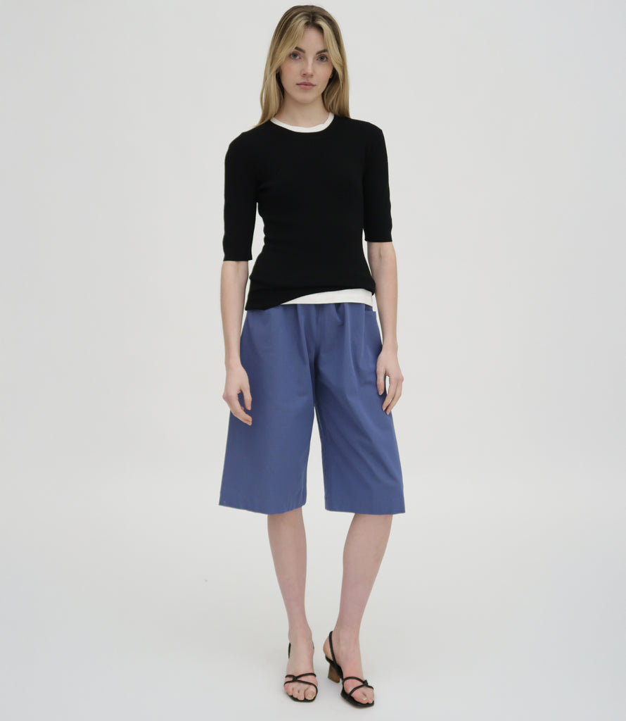 RIBBED CROPPED SLEEVE SWEATER