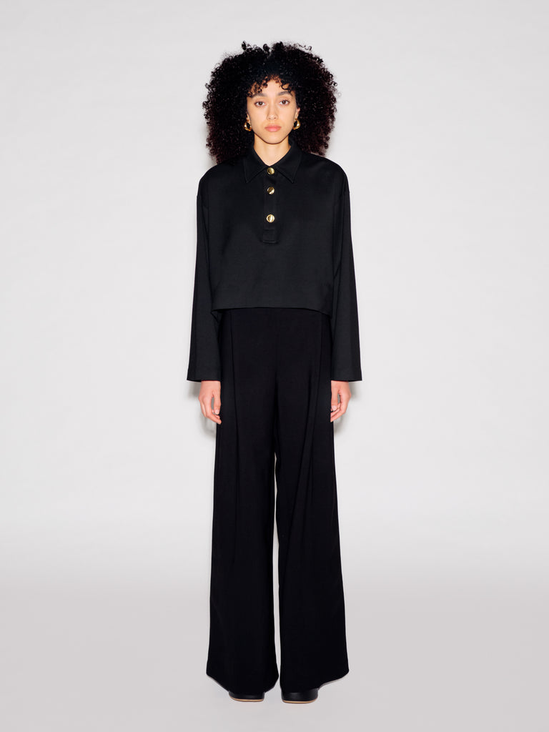 LONG SLEEVE CROPPED OVERSIZED POLO - SOLID