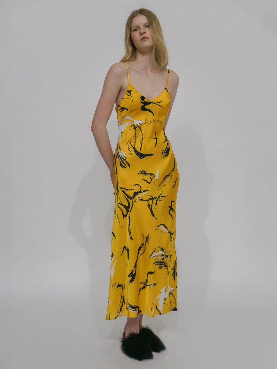 BIAS SLIP DRESS - PAINTED BIRDS XXL / MARIGOLD BIAS SLIP DRESS - PAINTED BIRDS XXL / MARIGOLD