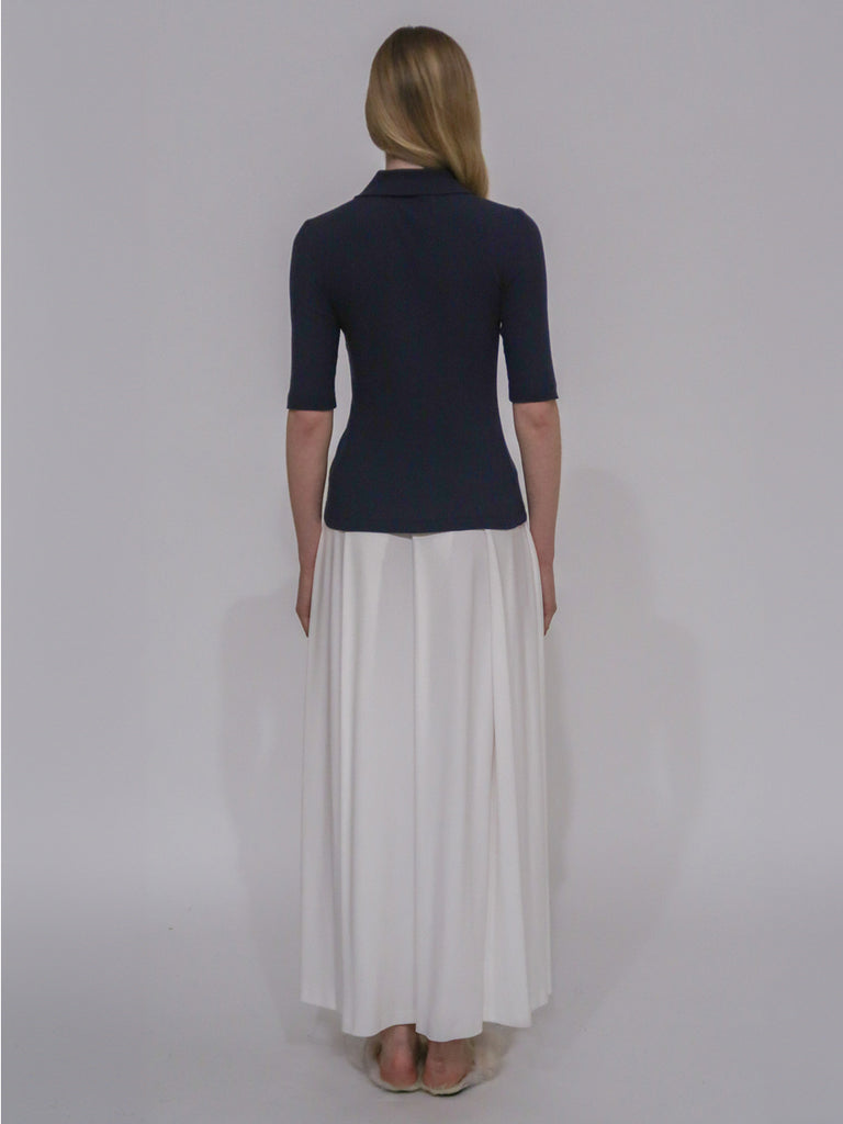 PULL-ON PLEATED MAXI SKIRT - SOLID INTERLOCK