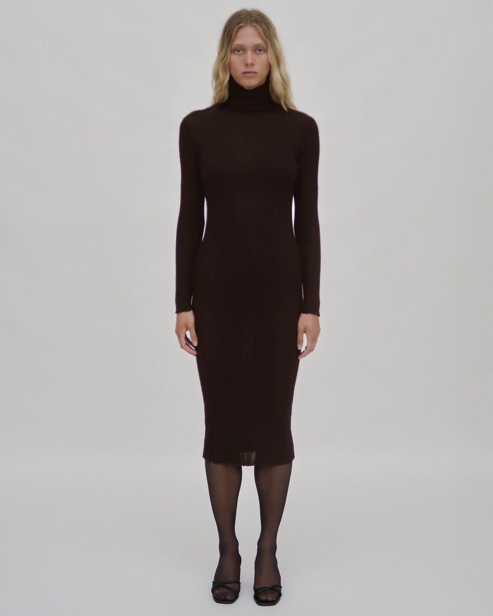 Rosetta Getty Plisse Turtleneck Dress - Brown Rosetta Getty Plisse Turtleneck Dress - Brown