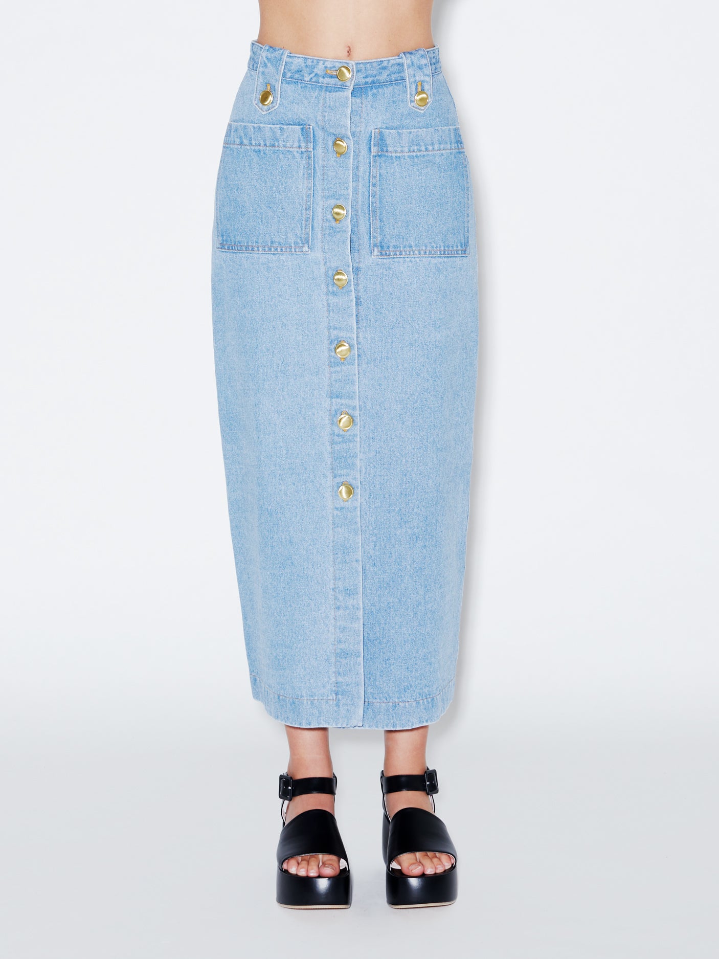Free People Driftwood Denim Maxi Skirt in Blue | Lyst
