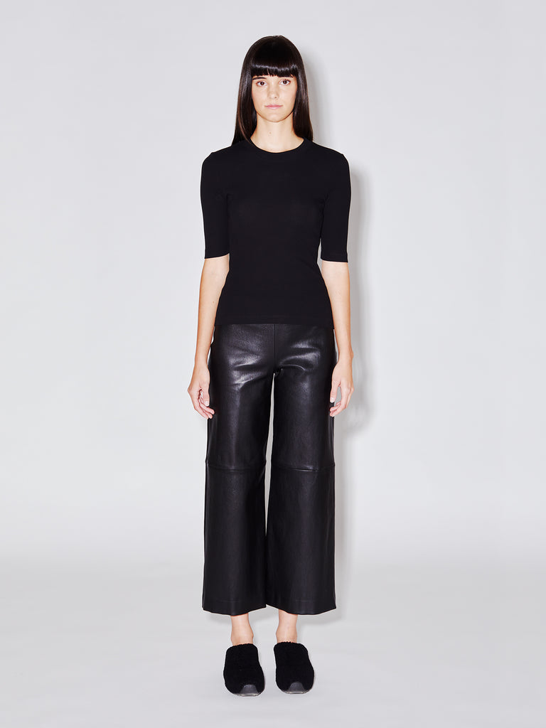 Pull On Cropped Straight Leather Pant