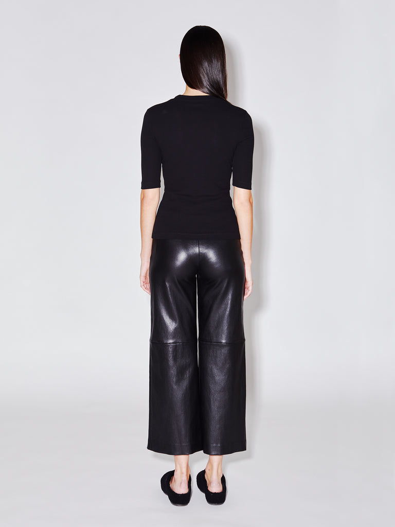 Pull On Cropped Straight Leather Pant