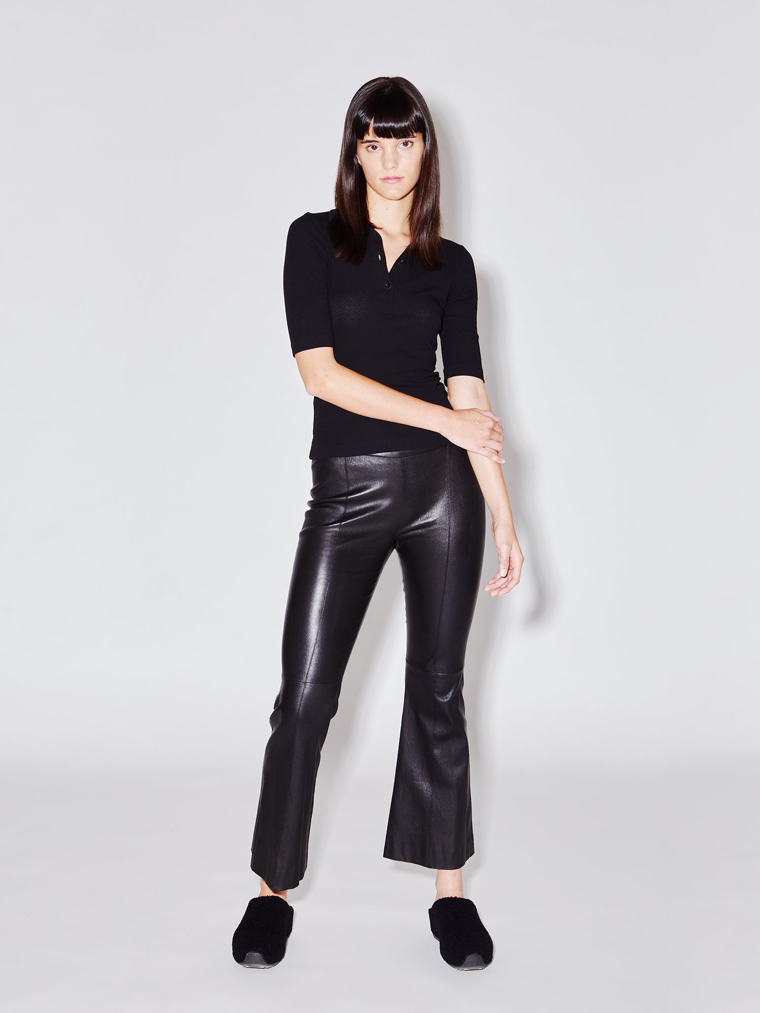 Flared Leather Pants - Black - Ladies